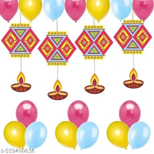 Diwali Kandeel Deepak Hanging Decoration with matching balloons set of 34 pcs