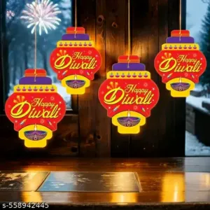 Happy Diwali Kandeel Shape Hanging Paper Cards - Pack of 10 Pcs