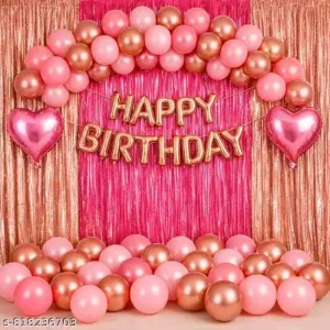 BALAJI BLESSINGS EVENTS Rose Gold and Pink Happy Birthday Balloons Decoration Set