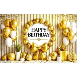 SARASWATI CREATION Premium Golden Happy Birthday Backdrop