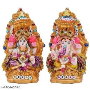 Clay Idol Statue of Goddess Laxmi and Lord Ganesha