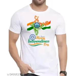 Saynara Enterprises White Polyester Independence Day Men's Tshirt