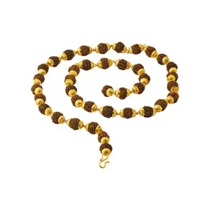 Vridaann Natural 5 Mukhi Rudraksh Golden Cap Mala For Men And Women