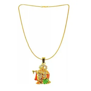 Radha Krishna playing fluet Locket with Gold Plated Chain 