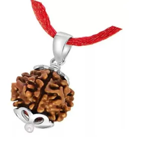 Original Natural 4 Mukhi Rudraksha Silver Pendant Locket for Men and women