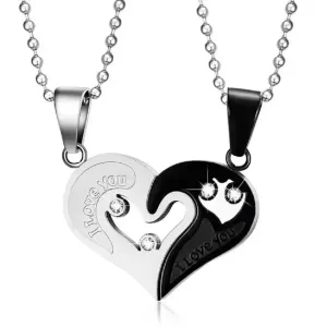 Love Heart 2 Piece Joining Couple Pendants Necklace Pair For Girls and Boys / Unisex Crystal Copper Pendant Set