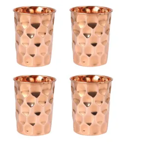 Pure Copper Hammered Handmade Diamond shape Glasses Set of 4
