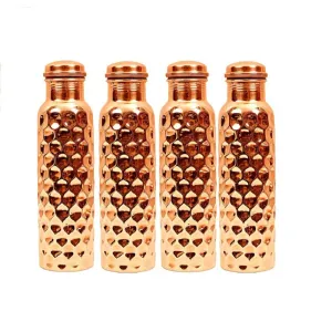 Diamond Design Pure Copper Jointless Leakproof Water Bottle Set of 4