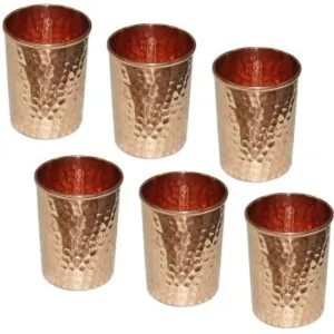 Pure Copper Hammered Handmade Glasses Set of 6