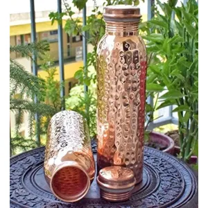 Pure Copper Handmade Hammered Water Bottle 1ltr Set of 2