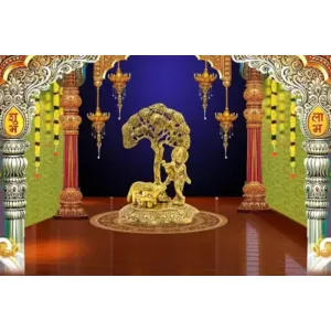 Krishna with Cow Standing Under Tree Decorative Showpiece
