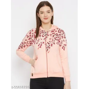 First Krush Fleece Casual Full Sleeves Printed Hooded Sweatshirt For Women