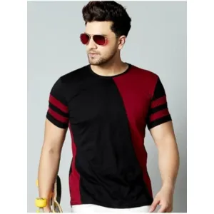 Color Block Men Maroon, Black T-Shirt