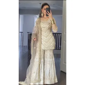 Heavy Faux Georgette With Heavy 5mm Embroidery Sequence Work With Full Sleeve and Back 