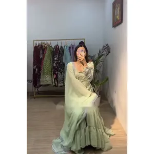 Heavy Faux Georgette With For Side Fency Less Boder With Work 2 Pallu Side Fency Kurti