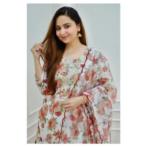 NEW LUNCHING BEUTIFUL  PRINT MUSLIN KURTI   WITH PENT WITH HIGH SOFT ORGANZA FULL DUPPATA 