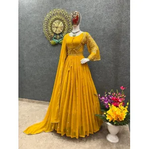 Launching New Designer Party Wear Look Heavy Embroidery Sequence Work Gown*