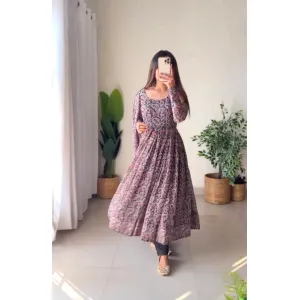 Heavy Faux Georgette with Digital Print With Full Sleeve Full Fency Latkan Dori Gown