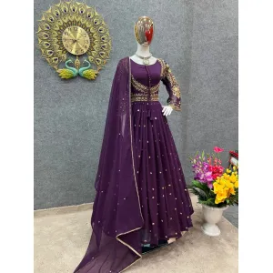 Launching New Designer Party Wear Look Heavy Embroidery Sequence Work Gown
