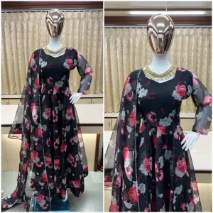 New Anarkali Faux Georgette Gown With Digital Print With Box Petorn Steech Reedy To Wear 