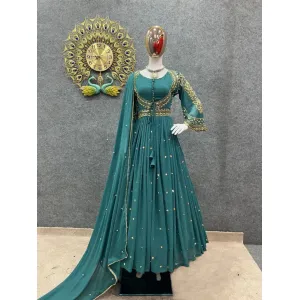 Launching New Designer Party Wear Look Heavy Embroidery Sequence Work Gown