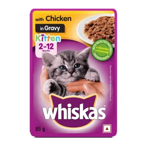 Whiskas Kittens (2-12 Months), Chicken in Gravy Flavour Wet Food , 85g

