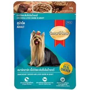 SMARTHEART Pouch Wet Dog Food Chicken & Liver Chunk in Gravy 80 G-For As Aduly

