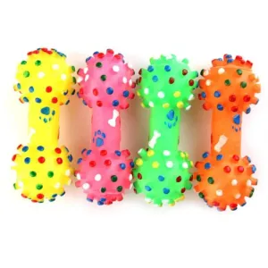 Polka Dot Squeaky Rubber Dumbbell Chewing Toy Rubber Chew Toy For Dog & Cat